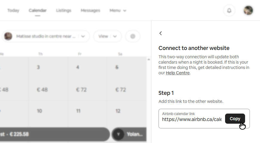 Calendrier Airbnb étape 6